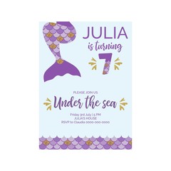 Obraz premium Cute birthday invitation for little mermaid Sea Party.Mermaid seventh birthday vector illustration 