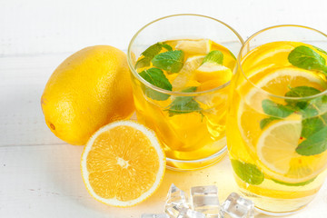 Fototapeta na wymiar Lemonade. Drink with fresh lemons.
