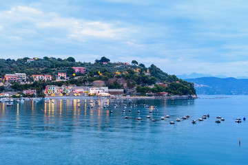 Fototapeta premium View of Portovenere or Porto Venere town on Ligurian coast at night. Italy