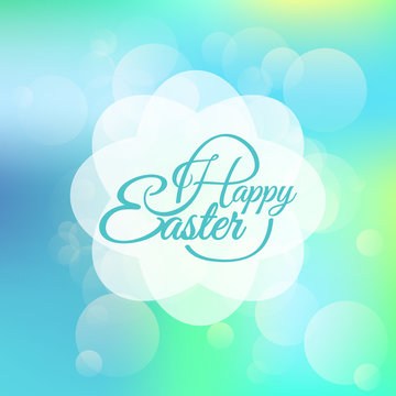 Vector Happy Easter text logo on bokeh texture