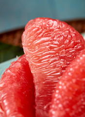 Delicious fruit, closeup red grapefruit flesh