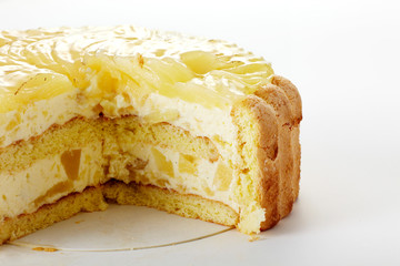 Delicious fruit finger biscuit cake on a white background