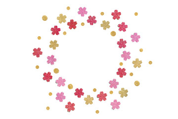 Pink, red and gold glitter circle frame paper cut background - isolated