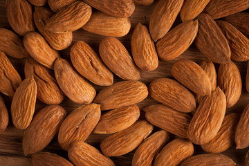 mix of nuts on a wooden table