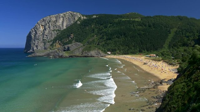 Playa de Laga, Spain. Panoramic view of a beach on the coast of Bay of Biscay of Atlantic Ocean.