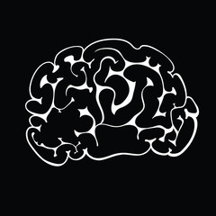 Human brain, abstract illustration on black background with white outline
