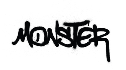 graffiti monster word sprayed in black over white