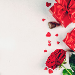 Valentine's day background, flat lay, top view