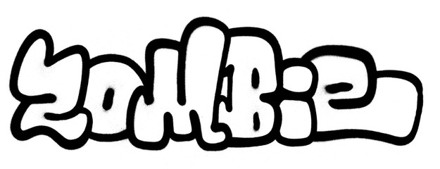 zombie graffiti sprayed in black over white