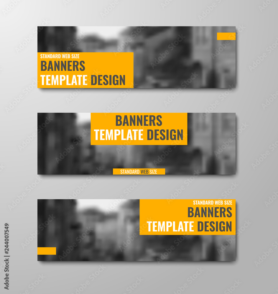 Poster Set of horizontal banners with orange rectangular shapes for text.