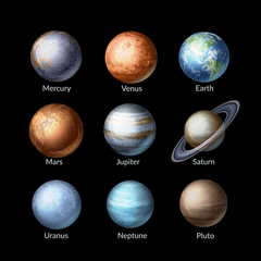 Vector illustration of realistic collection planets of solar system. Astronomy background © Zonda
