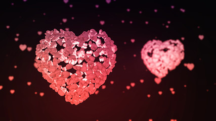 The pink heart shapes on abstract, dark background. Love concept for valentines day with a sweet and romantic moment.