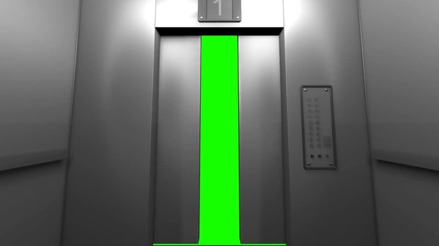 Modern elevator in the business center opens the door,alpha channel, green screen