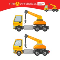 Obraz na płótnie Canvas Find differences. Educational game for children. Cartoon vector illustration of truck crane.