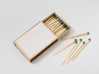 matches sulfur in a cardboard box on a white background.