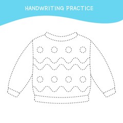 Handwriting practice sheet. Basic writing. Educational game for children.  Cartoon sweater.