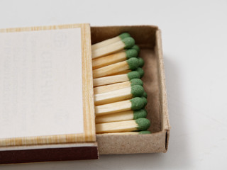 matches sulfur in a cardboard box on a white background.