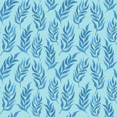 Fototapeta na wymiar Fantasy blue leaves seamless pattern. Watercolor hand drawn painting illustration. Background can be easily change for another color