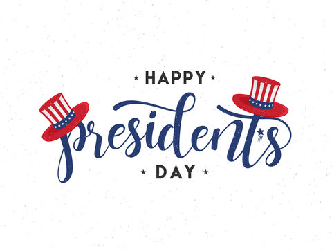Stylish lettering of President's Day with uncle sam hat on white background. Poster or banner design.
