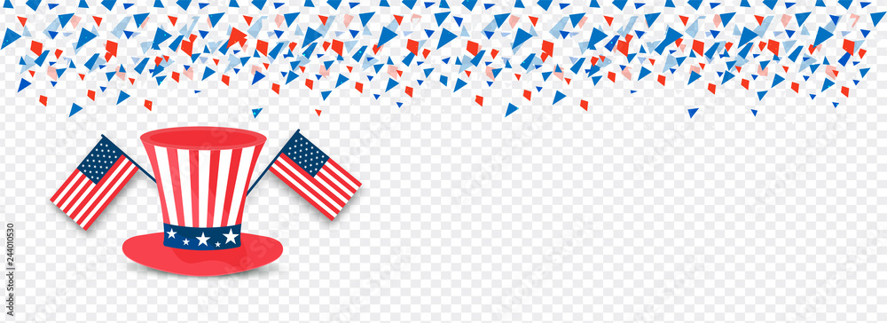 Wall mural vector illustration of uncle sam hat and usa national flags on transparent background decorated with