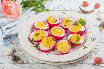 Beet-Dyed Deviled Eggs
