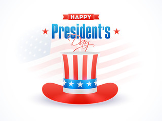 Happy President's Day poster or banner design with illustration of uncle sam hat.