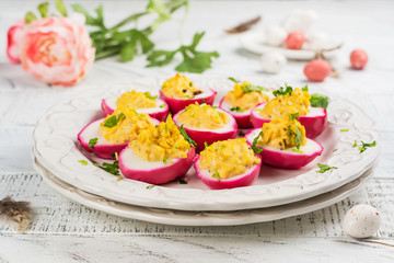 Beet-Dyed Deviled Eggs