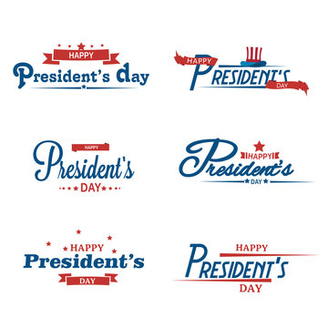 Typography set of Happy President's Day on white background.