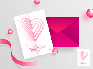 Happy Valentine's Day greeting card design with envelope.