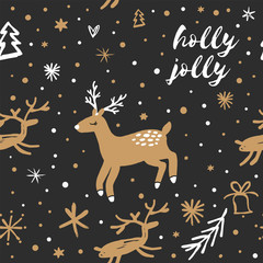 Obraz na płótnie Canvas Vector scandinavian style Christmas pattern with deer