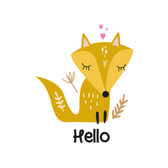 Vector cute summer girl baby little fox
