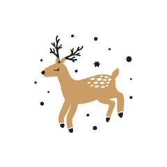 Vector cute deer cartoon illustration, scandinavian style