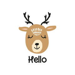 Vector cute deer girl face, scandinavian style