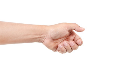 Male hand pretending thumb pressing  isolated on white background