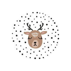Vector cute deer girl face, scandinavian style
