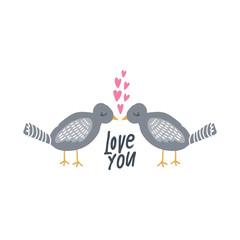 Vector hand drawn birds in love. Postcard template