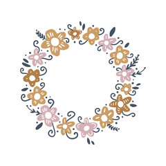 Vector frame template, pastel flowers wreath art