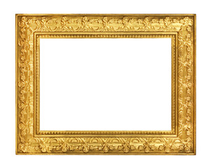 The antique gold frame on the white background