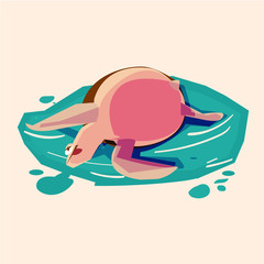 dead turtle on water - vector illustration