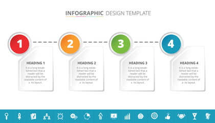 4 steps business process infographic template design with 16 extra icons - Vector Illustration 