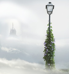 lamp with flowers and palace in background