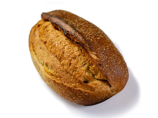 Whole grain bread on a white background. Fresh bread close up. Fresh baked white background. Healthy food and traditional bakery conce