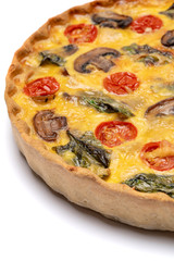 Traditional french Baked homemade quiche pie isolated