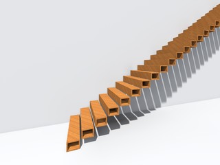 Conceptual stair on wall background building or architecture as metaphor to business success, growth, progress or achievement. 3D illustration of creative steps riseing up to the top as vision design