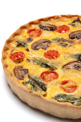 Traditional french Baked homemade quiche pie isolated