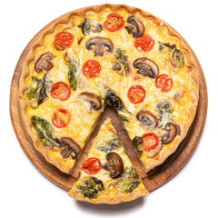Traditional french Baked homemade quiche pie isolated