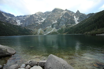 Picturesque mountain lake Sea Eye, the Fish Brook Valley, the Polish side of the Tatra mountains