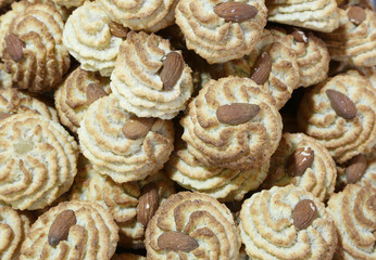 biscuits stuffed with almonds in a pastry shop