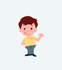 Businessman in casual style waving with a dreamy expression.