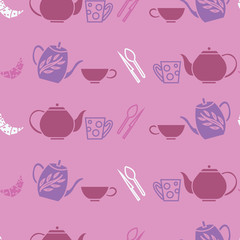 Vector Garden Tea Party seamless pattern background. Perfect use for fabric, kitchen fabric, scrap-booking, wallpaper projects, gift-wrap, and many other surfaces.
